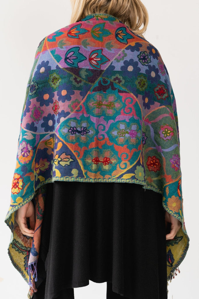 Embroidered Wool Shawl - Flora - BaBa Imports - The Wardrobe