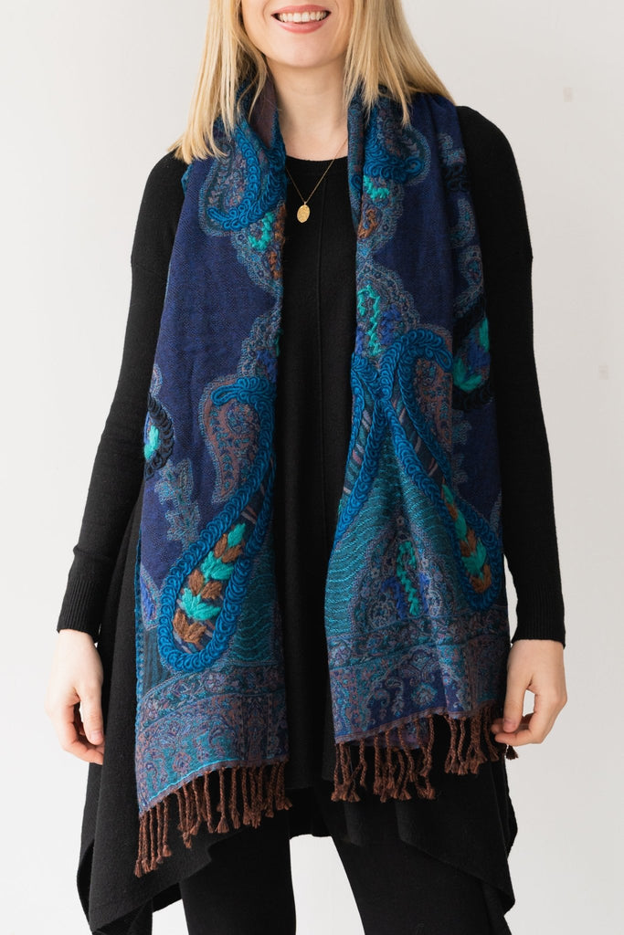 Embroidered Wool Shawl - Suri - BaBa Imports - The Wardrobe