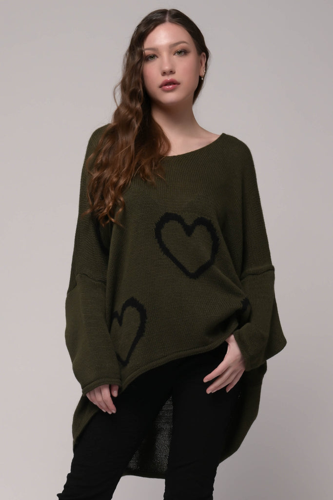 Hearts Sweater (One Size) - Ekru by Linen Luv - The Wardrobe