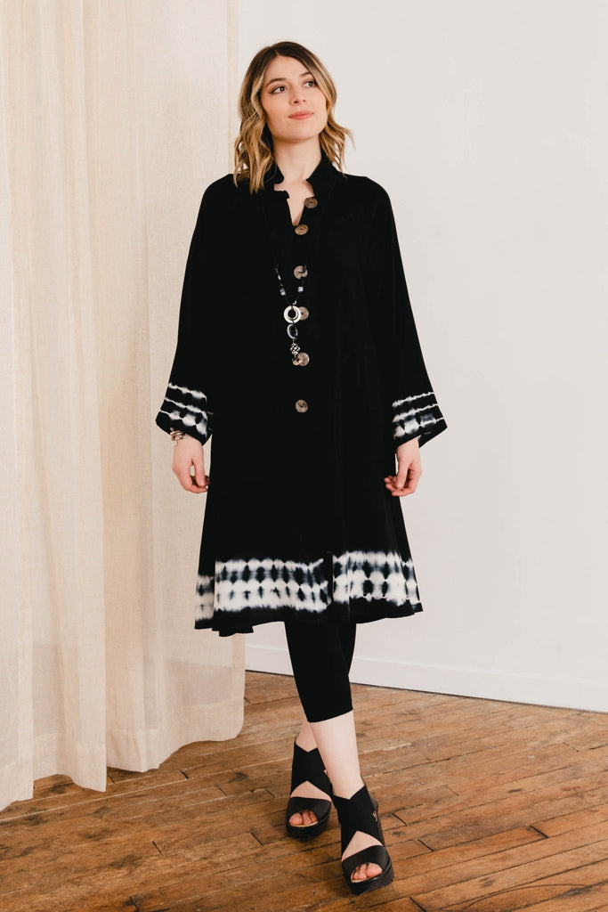Long Button Jacket - Black Tie Dye - Dairi - The Wardrobe