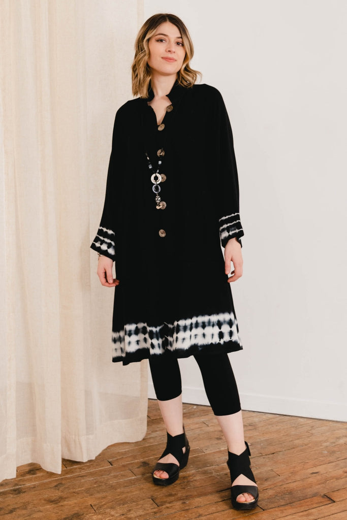 Long Button Jacket - Black Tie Dye - Dairi - The Wardrobe