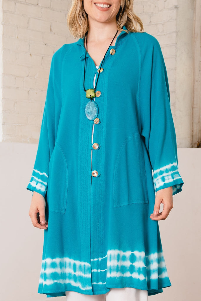Long Button Jacket - Turquoise Tie Dye - Dairi - The Wardrobe