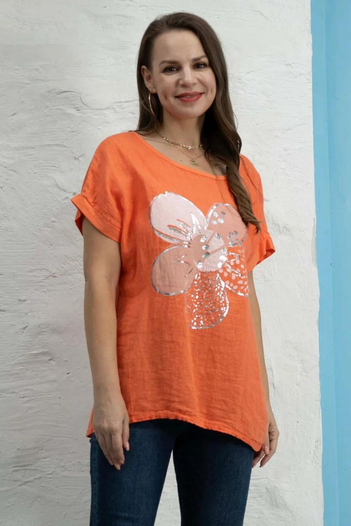 Mirabella Flower Tee - Orange Fashion - The Wardrobe