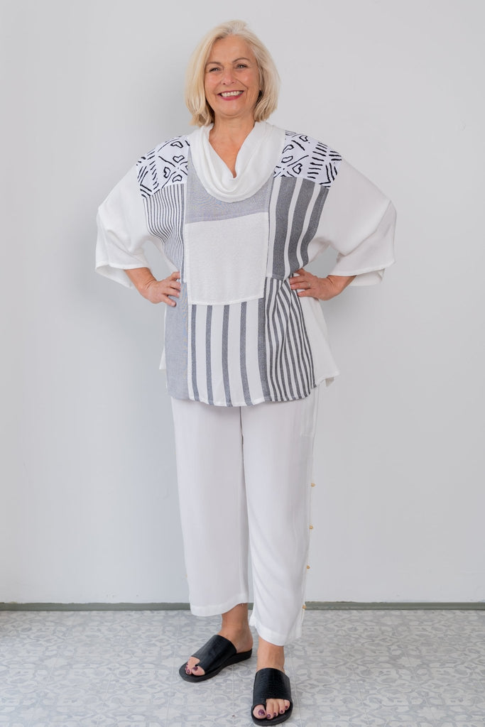 Mixed Print Cowl Top - White - Dairi - The Wardrobe