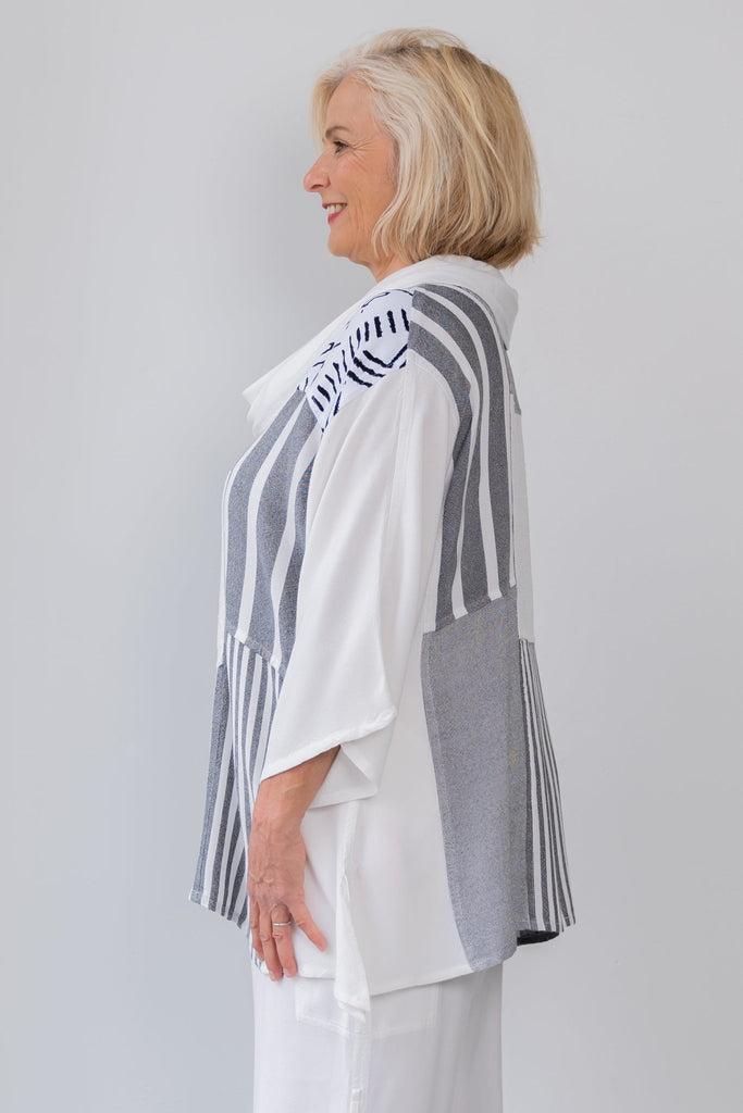 Mixed Print Cowl Top - White - Dairi - The Wardrobe
