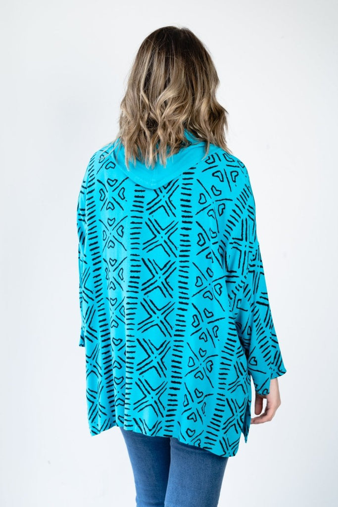 Printed Cowl Neck Top - Turquoise - Dairi - The Wardrobe
