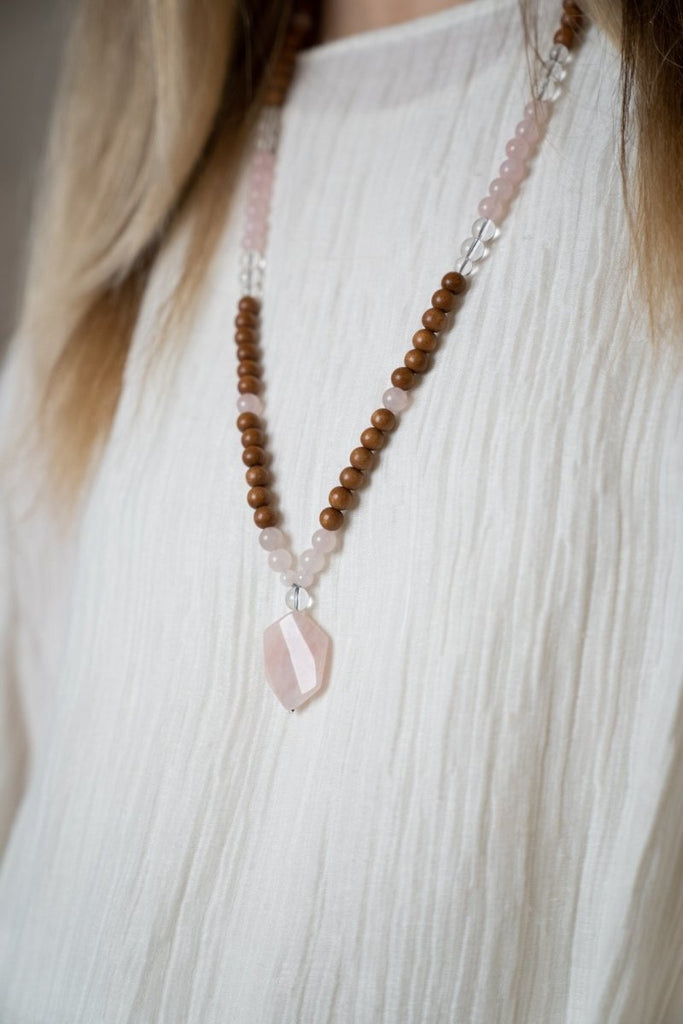 Rose Quartz Stone Necklace - Serenity 108 - The Wardrobe