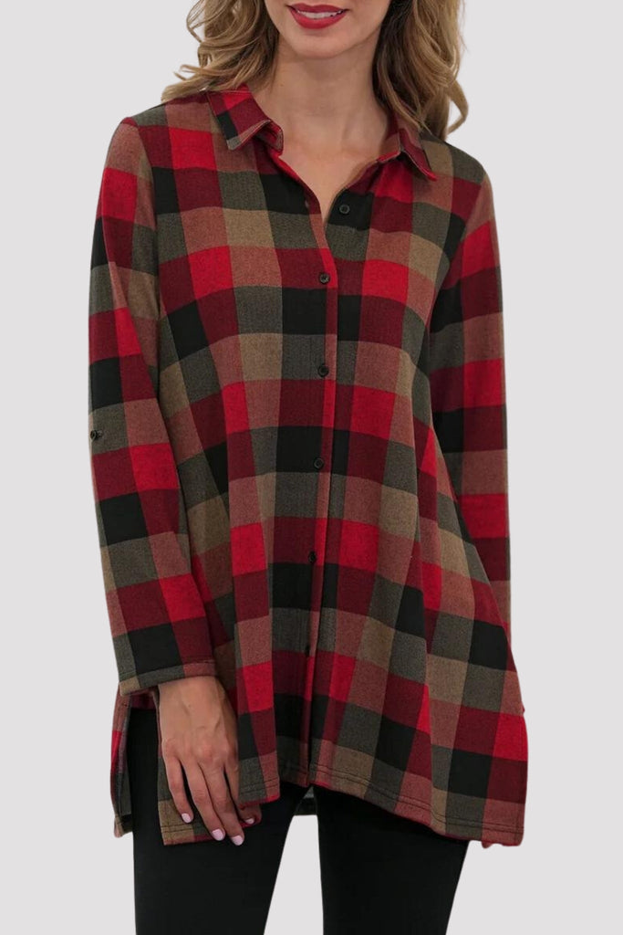 Yukon Button Plaid Top - Orange Fashion - The Wardrobe