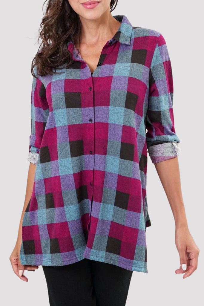 Yukon Button Plaid Top - Orange Fashion - The Wardrobe